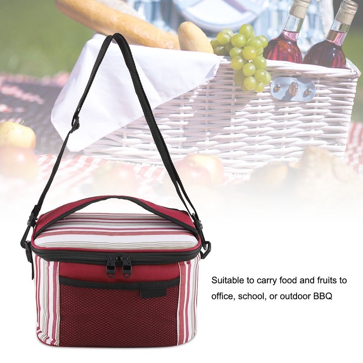 Jormftte hordozható ebédlőtáska, Oxford anyag, hőszigetelő, csíkos minta, 25x16,5x15cm