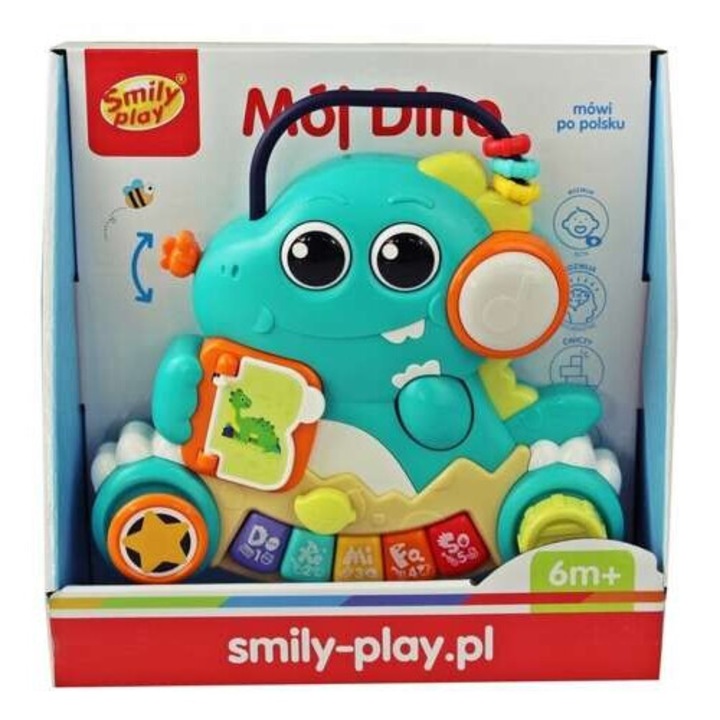 Zenélő dinoszaurusz, Smily Play, könyvvel és zongorával, 6 hónapos+, tarka