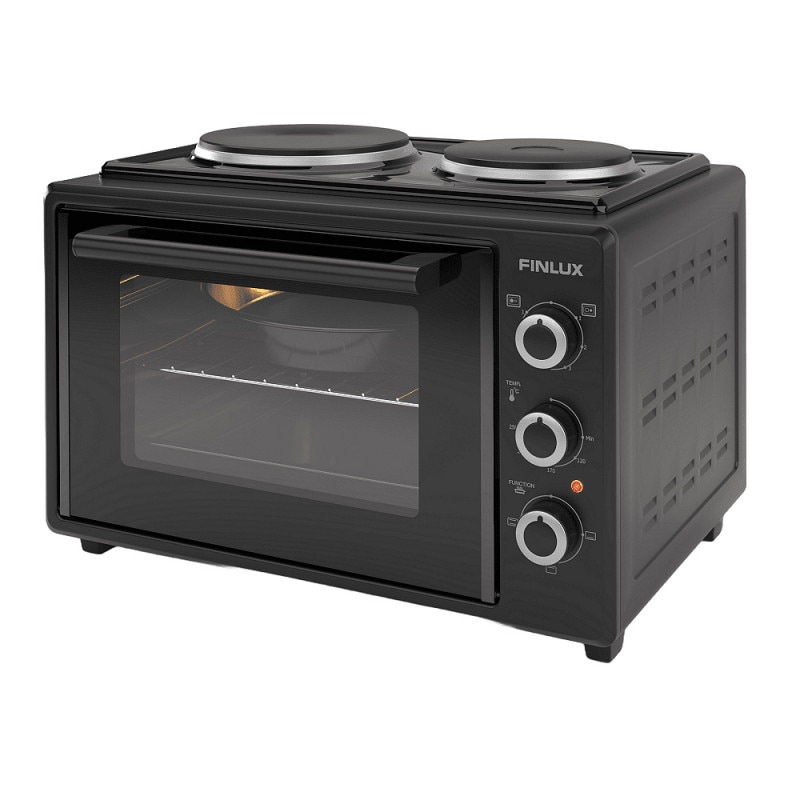 Cuptor electric cu 2 plite Finlux FMC-3524F, 35 l, 1400 W, 3 functii, Emailat, Negru