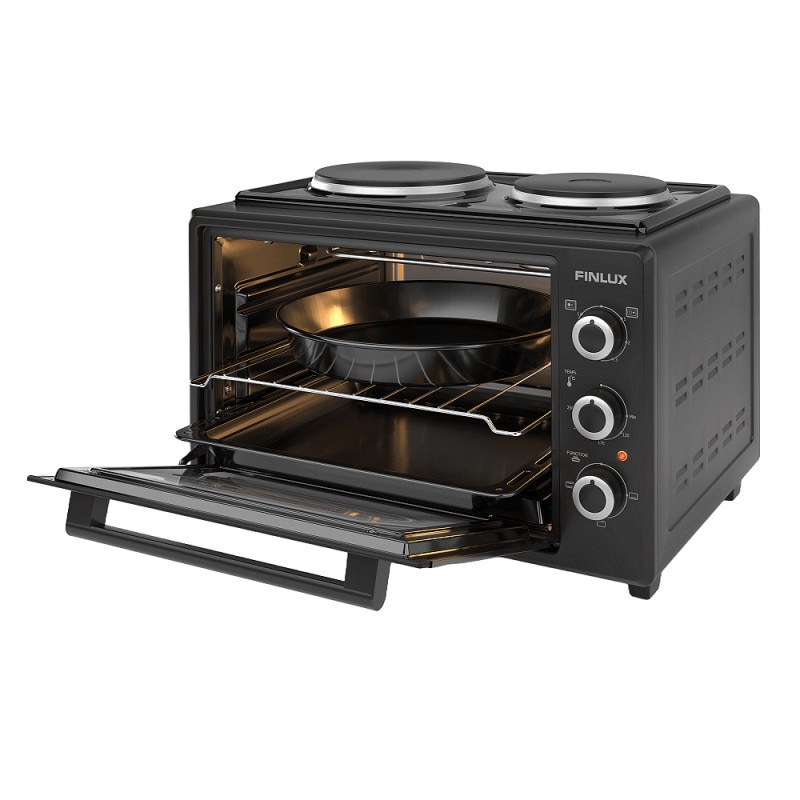 Cuptor electric cu 2 plite Finlux FMC-3524F, 35 l, 1400 W, 3 functii, Emailat, Negru