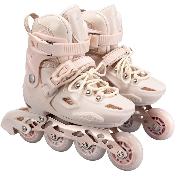 Role reglabile Action One Pastel Tan, roti luminoase din silicon, sina aluminiu, marimea S (28-31)