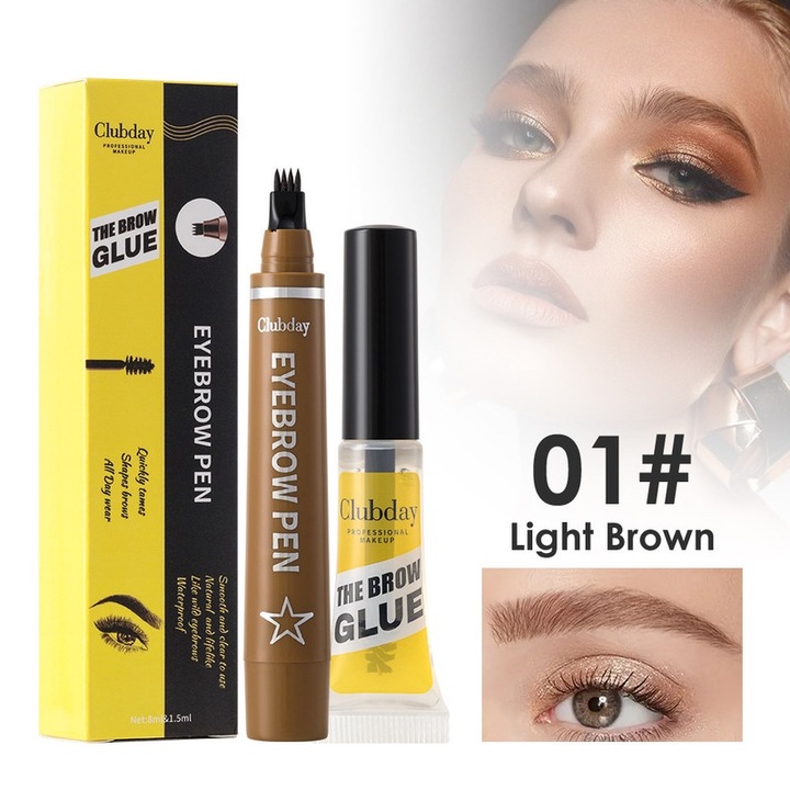 Creion sprancene cu gel, Hoyecl, waterproof, rezistent, culoare maro deschis, set