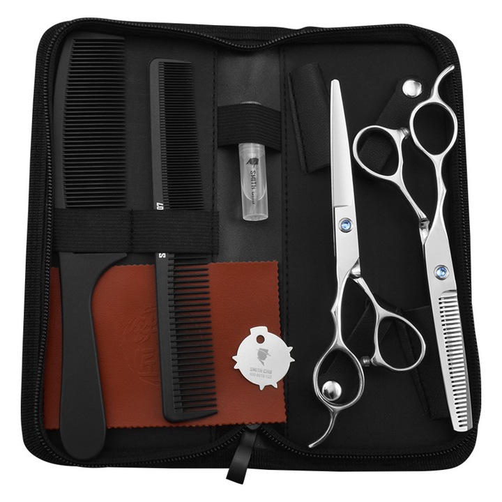 Комплект ножици за подстригване за стилисти, 6 инча, за левичари, с назъбена ножица