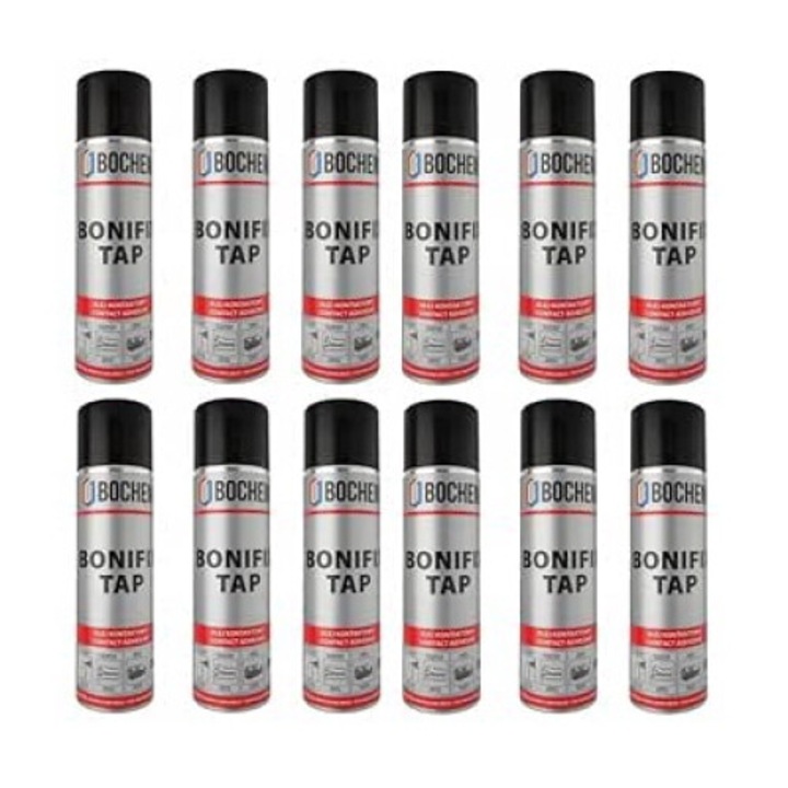 Spray adeziv pentru tapiterie, Bonfix Tap, Multifunctional, Conexiune flexibila si prindere puternica, 12x 500 ml