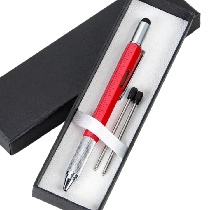 Pix multifunctional hexagonal cu scara, metalic rosu, instrumente de scris premium