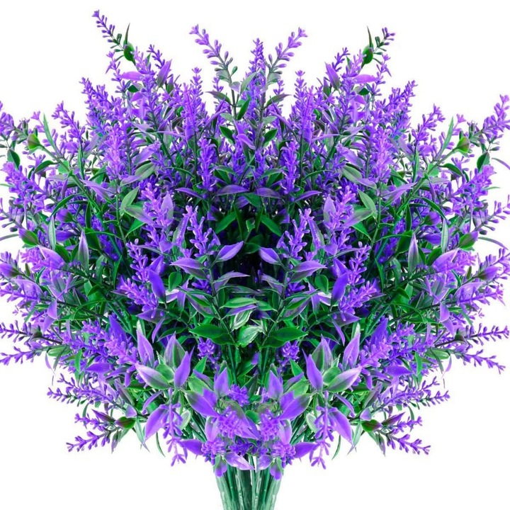 Set 10 Buchete Flori Artificiale, Axroad Mall, Rezistente UV, Nu se estompeaza usor, Usor de intretinut si durabil, Pentru decorarea veranda a gradinii in aer liber, 35cm Inaltime, Plastic, Violet