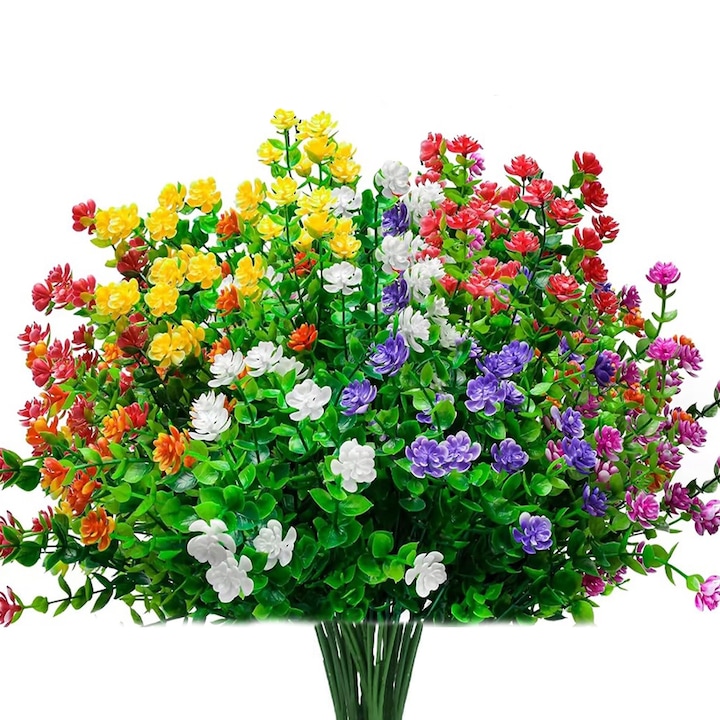 Комплект от 12 букета изкуствени цветя, Axroad Mall, устойчиви на UV лъчи, за многократна употреба, не избледняват лесно, лесни за поддръжка и издръжливи, за вътрешни и външни градински декори, пластмаса, многоцветни