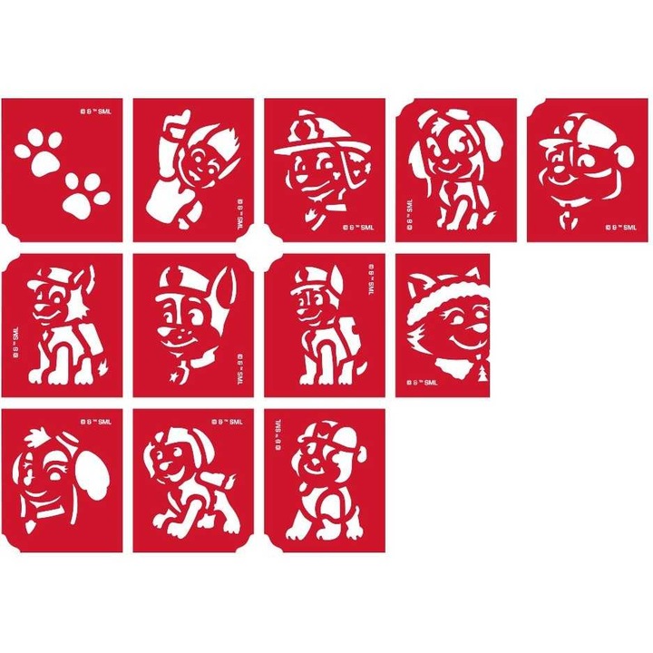 Set Sabloane Tatuaje Patrula Catelusilor pentru Copii, 12 Modele pentru Pictura pe Corp