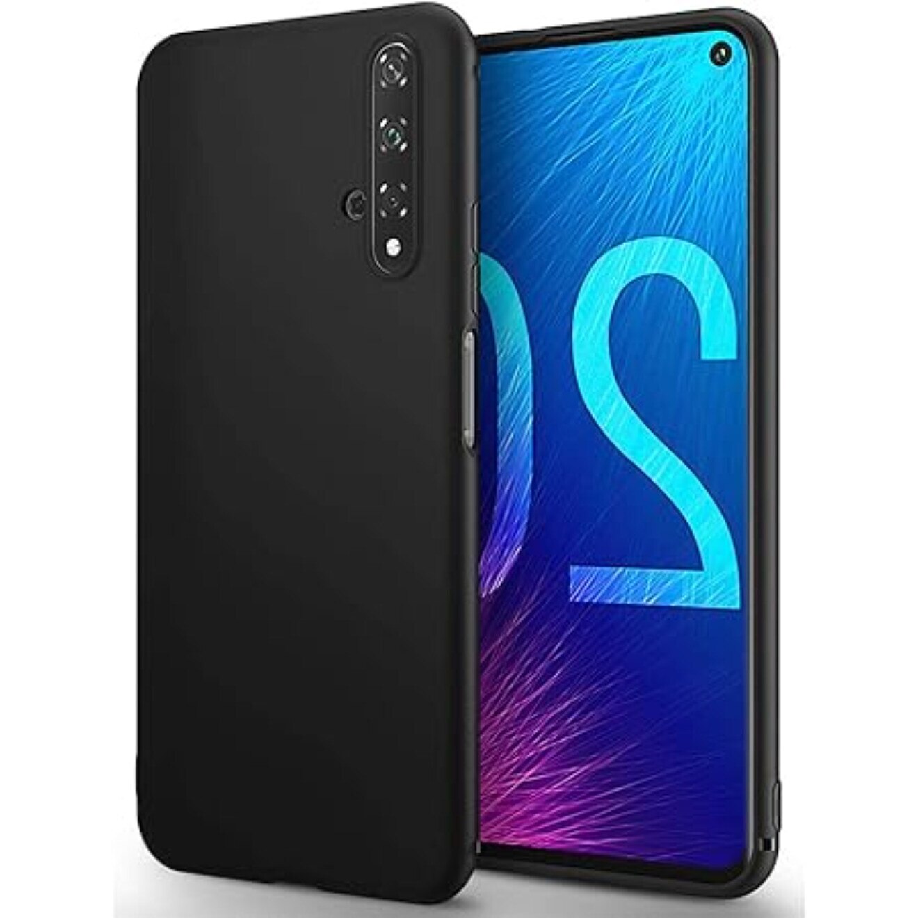 Carcasa pentru telefon, pentru Huawei Nova 5T, Husa subtire rezistenta la socuri, mata, material TPU amortizat, silicon, negru