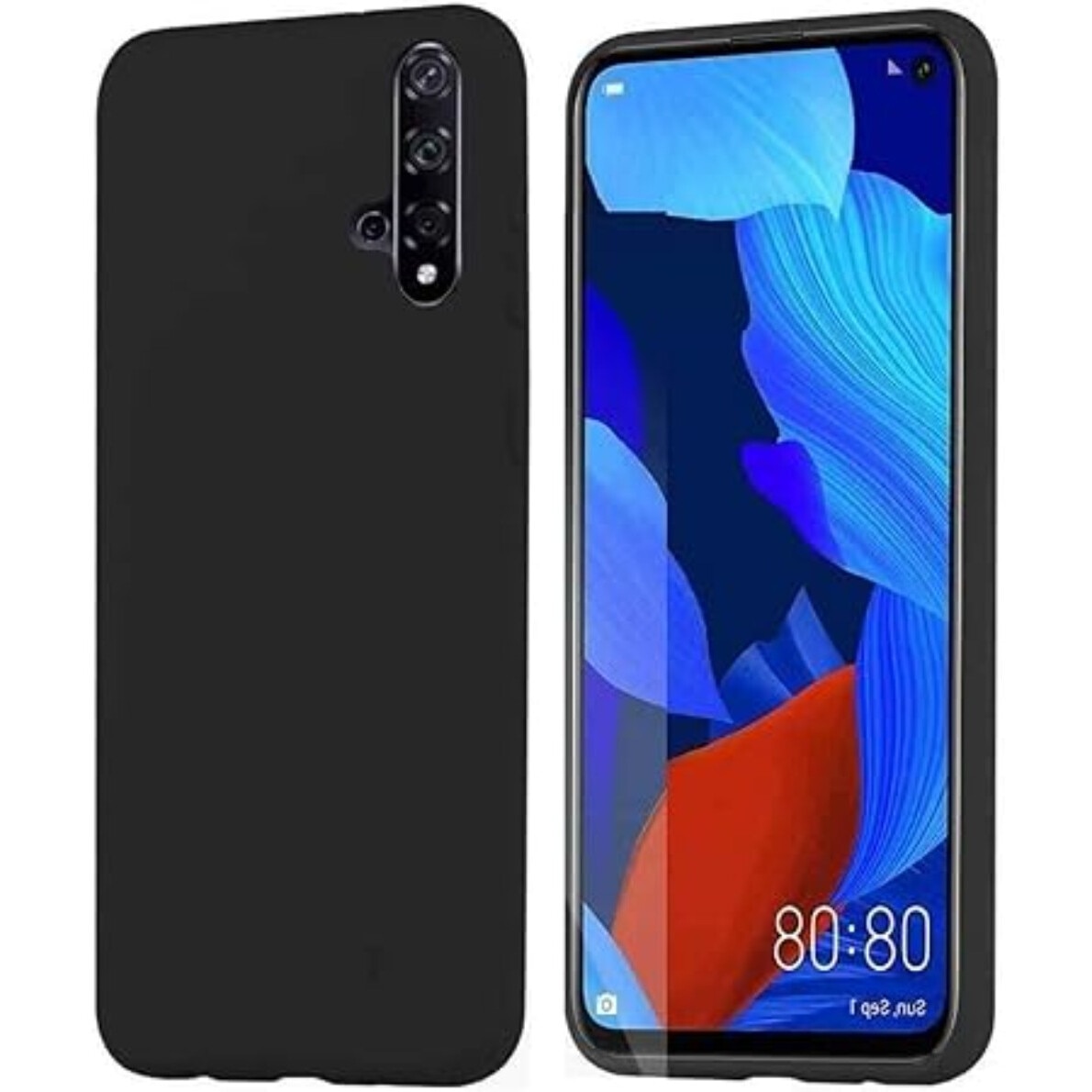 Carcasa pentru telefon, pentru Huawei Nova 5T, Husa subtire rezistenta la socuri, mata, material TPU amortizat, silicon, negru