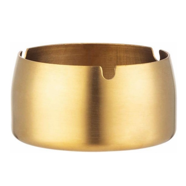 Scrumiera din otel inoxidabil, design rezistent la vant, auriu, capacitate mare