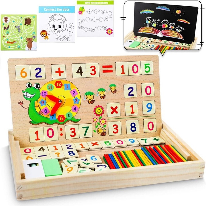 Joc educativ matematic cu numere magnetice si tabla, 4-6 ani, lemn
