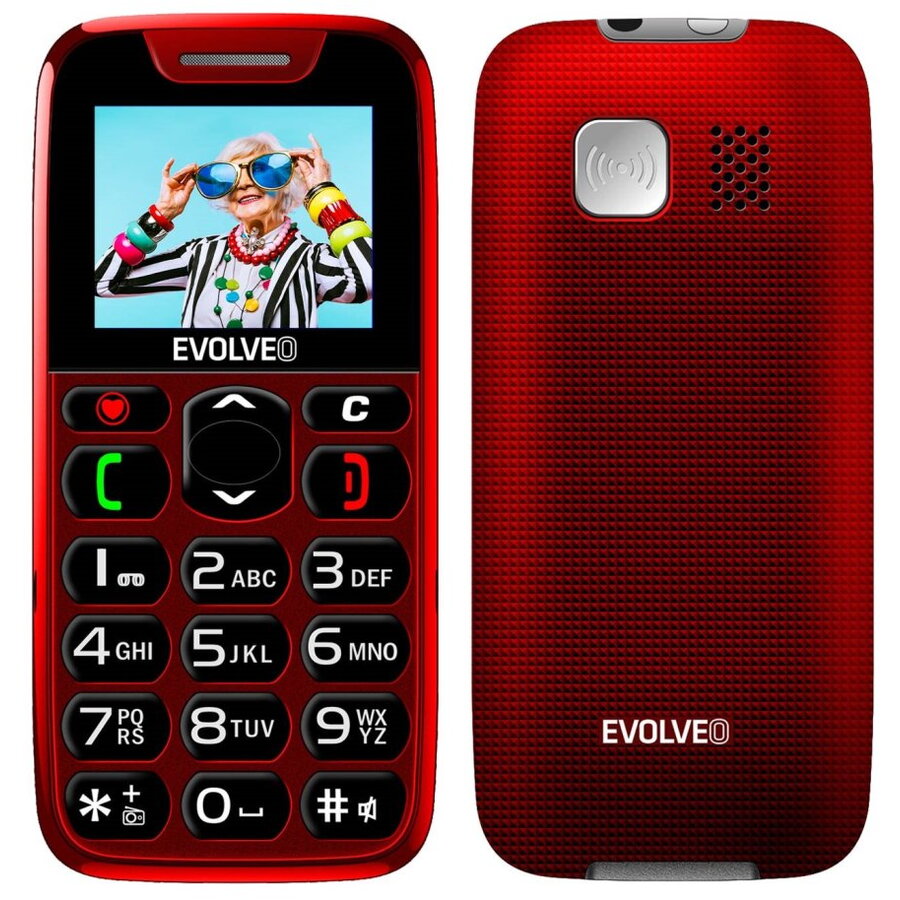 EVOLVEO EasyPhone, telefon mobil pentru seniori cu suport de incarcare, rosu