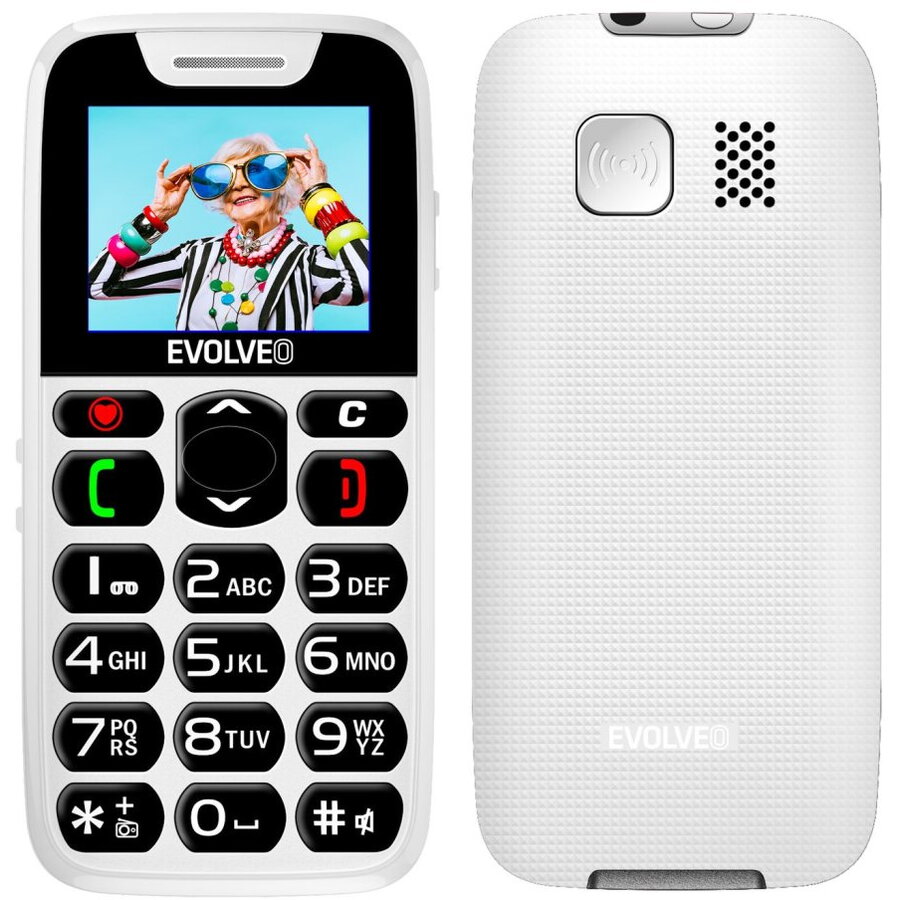 Evolveo EasyPhone, telefon mobil pentru seniori cu suport de incarcare, 32 MB, 2G, Alb