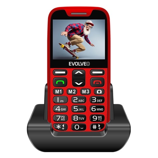 EVOLVEO EasyPhone XR, telefon mobil pentru seniori cu suport de incarcare, rosu