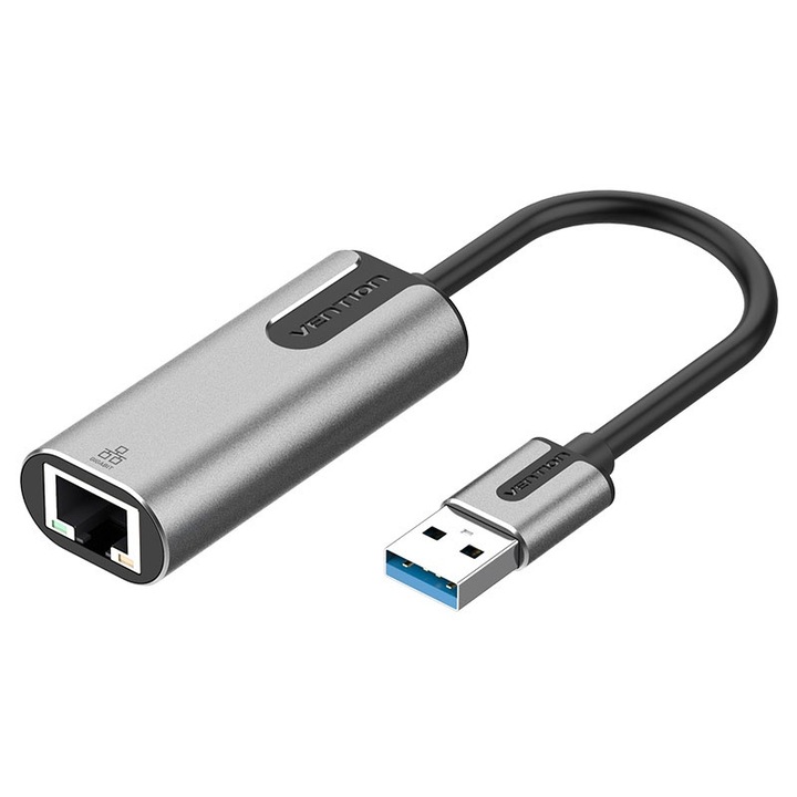 Adaptor USB 3.0 Gigabit Ethernet RJ45 Gigabit, VENTION, 10/100/1000 Mbps, Aluminiu, Gri, 0, 15 m