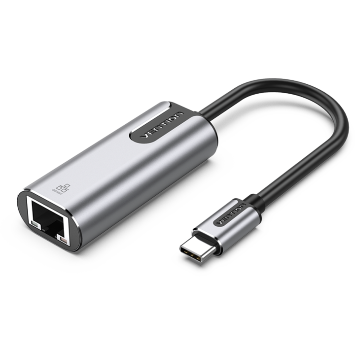Адаптер USB-C Gigabit Ethernet RJ45 Gigabit, VENTION, 10/100/1000 Mbps, Алуминий, Сив, 0.15 m