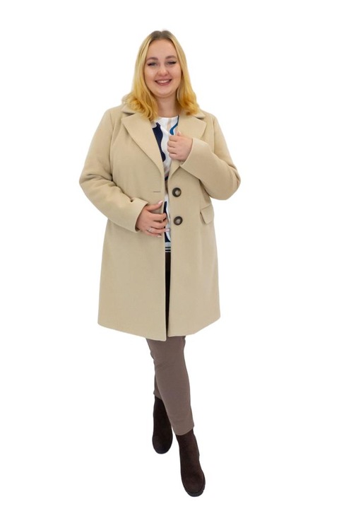 Palton dama, Nelino, Poliester/Acril, Cu nasturi, Bej