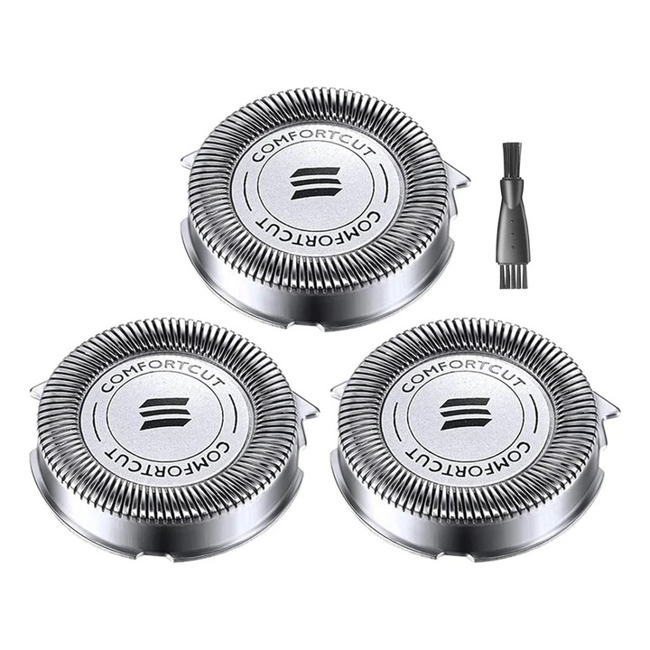 Set de lame pentru aparate de ras, SINBINTA, Philips SH30/50, 4 buc, Cu perie cu doua capete, Rezistent la uzura, Durabil, Portabil, Reutilizabile, Accesorii pentru barba, Usor de instalat, Design ergonomic, Argintiu, ABS/Otel inoxidabil