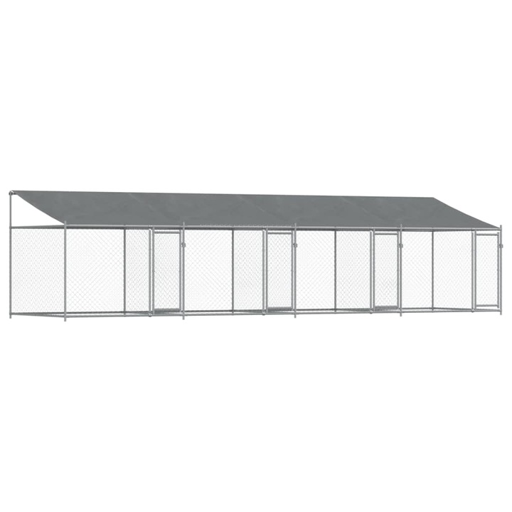 Cusca caini cu acoperis si usi vidaXL, gri, 8x2x2 m, otel galvanizat, 33.95 kg