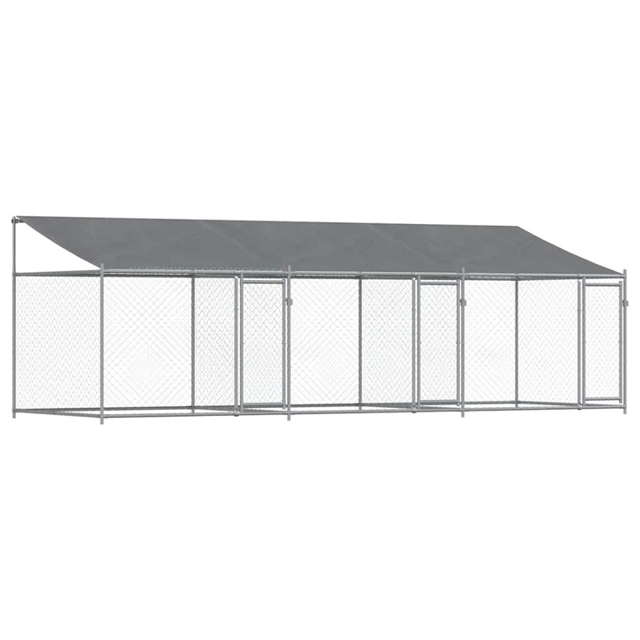 Cusca caini cu acoperis si usi vidaXL, gri, 6x2x2 m, otel galvanizat, 33.95 kg