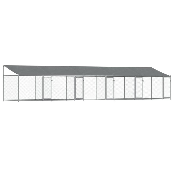 Cusca caini cu acoperis si usi vidaXL, gri, 10x2x2 m, otel galvanizat, 33.95 kg