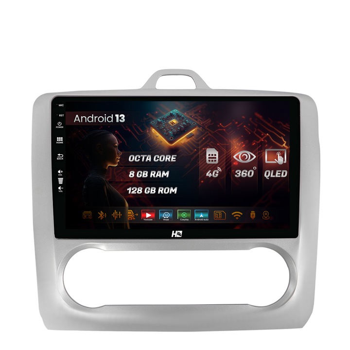 Navigáció HUB64 Ford Focus MK2 (2004-2011), Automata klíma, 8GB RAM, Android 13, Octacore, 4G Sim foglalat, DSP, GPS, Wi-FI, Carplay, Android Auto, USB, Bluetooth, Waze, Érintőképernyő, 9 hüvelyk