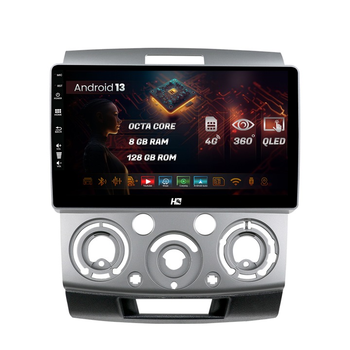 Navigáció HUB64 Ford Ranger, Mazda BT50 (2007-2012), 8GB RAM, Android 13, Octacore, Slot Sim 4G, DSP, GPS, Wi-FI, Carplay, Android Auto, USB, Bluetooth, Waze, Érintőképernyő, 9 hüvelyk