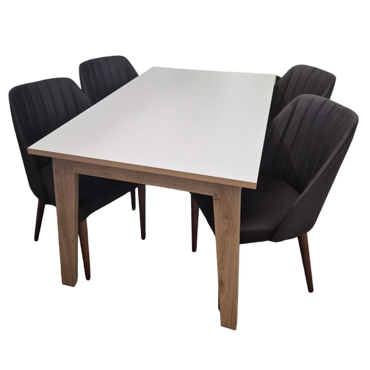 Set masa LONDON 140 cm, cu 4 scaune Tuval, tapiterie gri inchis