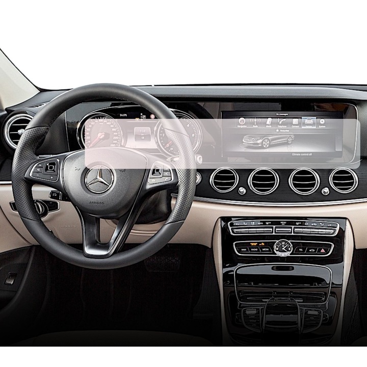 Folie Protectie Navigatie Mercedes Benz E-Class (W213) 2016-2020, Duragon, protectie Display Navigatie si Ceasuri de bord, silicon Mat, Anti-zgarieturi, Anti-amprenta, Anti-reflex, Regenerabila, Flexibila, Anti-Shock, kit instalare