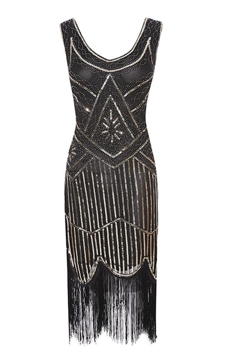 Rochie retro din paiete, fusta sexy de petrecere, negru, Negru