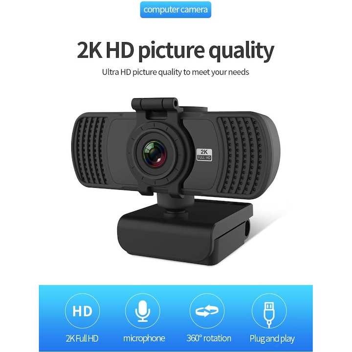 Jfyu Уеб камера с микрофон JFYU Full HD 1080P, въртене на 360°, Plug and ...