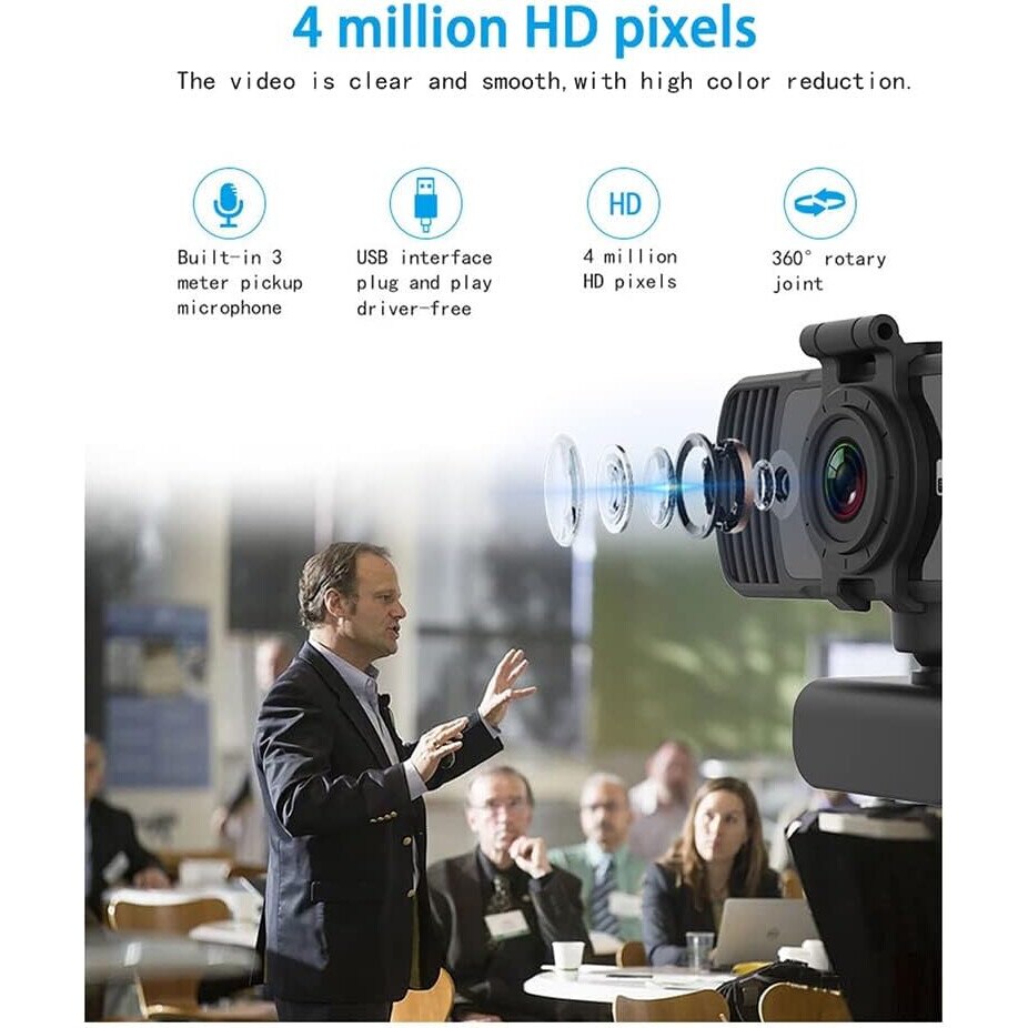 Jfyu Уеб камера с микрофон JFYU Full HD 1080P, въртене на 360°, Plug and ...