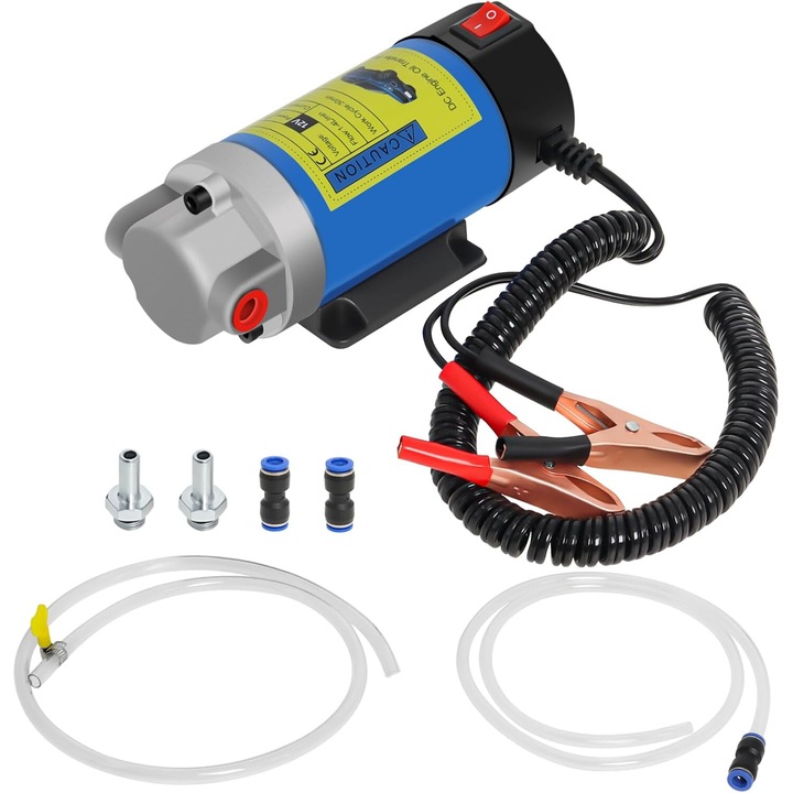 Маслоизвличаща помпа 12V, JFYU, Електрическа помпа за прехвърляне на масло и дизел за кола, 100W, 4L/min, за дизел, с тръби, засмукване с тръби, меден мотор, синя
