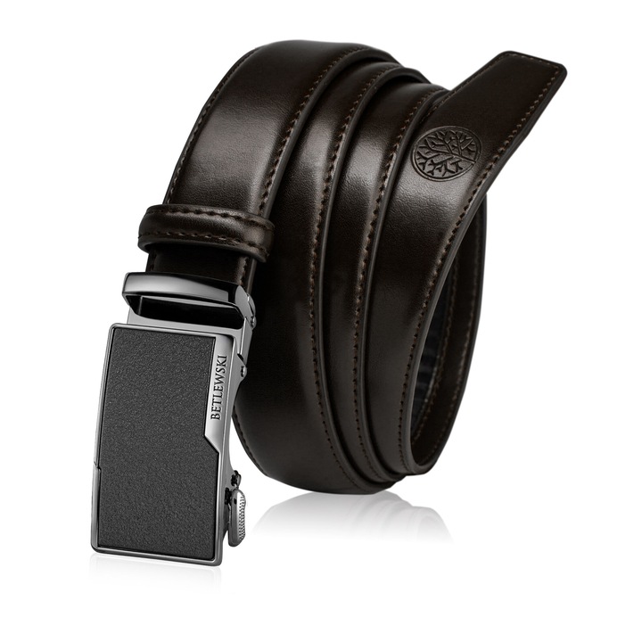 Мъжки колан за панталон, Betlewski, Elite, C30-PR, Automatic Belt, Automatic Buckle and Adjustable Length, естествена кожа, кафяв, 130 см