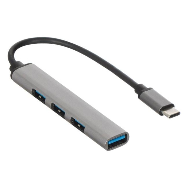 Hub type C, 3 porturi USB 3.0 si 1 port USB 2.0, conectarea la PC-uri sau laptopuri, Argintiu