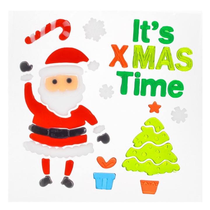 Autocolante Gel Mos Craciun Brad Crystal pentru Geam