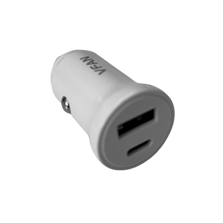 Autós töltő Vipfan C03 - szivartöltő fej, USB / Type-C (USB-C), 20W, fehér