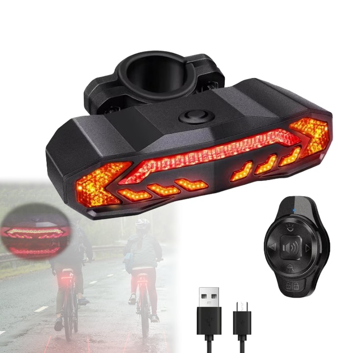 Stop bicicleta spate cu alarma antifurt si telecomanda wireless, senzor vibratii si frana