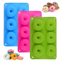 Set 3 forme pentru gogosi, Axroad Mall, 6 compartimente, Rezistent la caldura si fara BPA, Adeziv si usor de curatat, Pentru a face gogosi, prajituri, fursecuri, briose, Silicon, 27.5 x 17.5 x 3 cm, Multicolor
