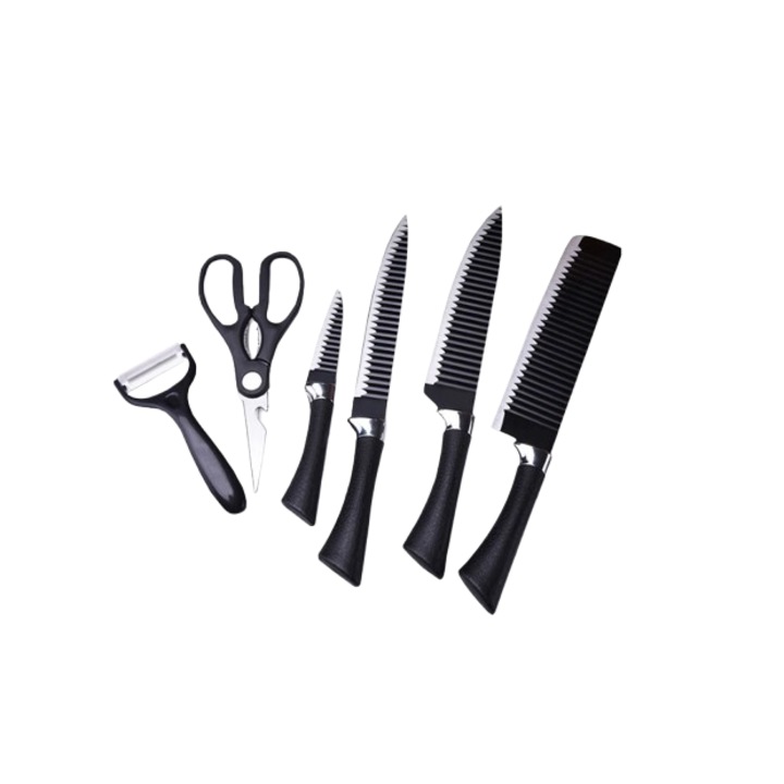 Set Cutite 6 Piese Extrem de ascutite, Folosire Zilnica, Blusmart™, Negru