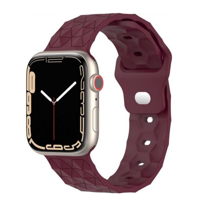 Curea Silicon MTP 3D, Compatibila cu Apple Watch 1/2/3/4/5/6/7/8/9/SE/Ultra 42/44/45/49 MM, Wine Red