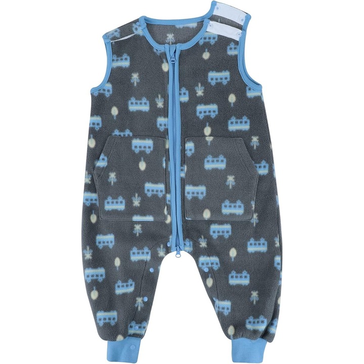 Pijama pentru copii, tip salopeta, moale si confortabila, din fleece, marimea 110, 2 - 3 ani, Gri/ albastru