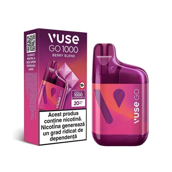 Tigara electronica de unica folosinta, Vuse GO 1000 BOX - Berry Blend, 2ml, 20mg/ml nicotina, autonomie pana la 1000 pufuri
