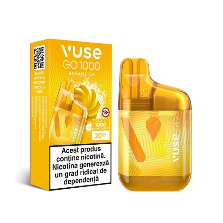 Tigara electronica de unica folosinta, Vuse GO 1000 BOX - Banana Ice, 2ml,  20mg/ml nicotina, autonomie pana la 1000 pufuri