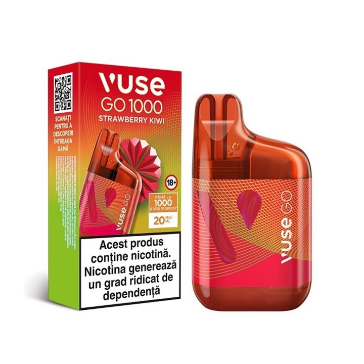 Tigara electronica de unica folosinta, Vuse GO 1000 BOX - Strawberry Kiwi, 2ml, 20mg/ml nicotina, autonomie pana la 1000 pufuri