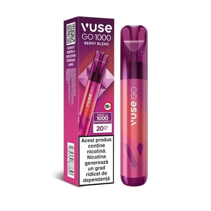 Tigara electronica de unica folosinta, Vuse GO 1000 PEN - Berry Blend, 2ml, 20mg/ml nicotina, autonomie pana la 1000 pufuri