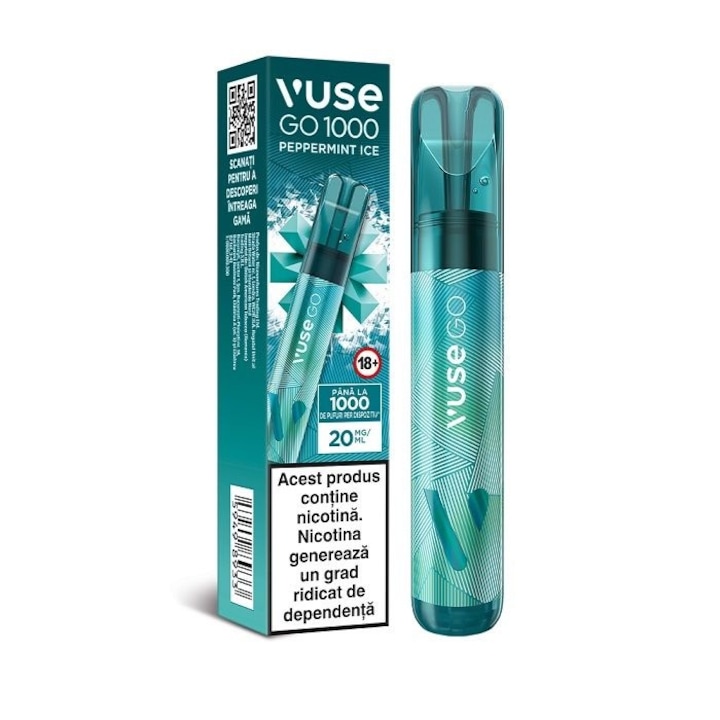 Tigara electronica de unica folosinta, Vuse GO 1000 PEN - Peppermint Ice, 2ml, 20mg/ml nicotina, autonomie pana la 1000 pufuri