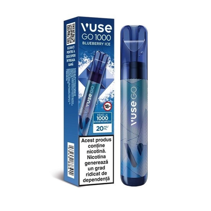 Tigara electronica de unica folosinta, Vuse GO 1000 PEN - Blueberry Ice, 2ml, 20mg/ml nicotina, autonomie pana la 1000 pufuri