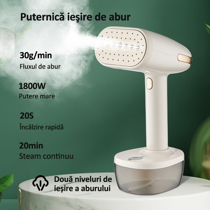 Aparat de calcat vertical, fier de calcat portabil Lehnedar®, 1800W, 2 setari de abur, rezervor de apa detasabil 350ml, auto oprire, 30 gr/min, talpa ceramica, Galben deschis